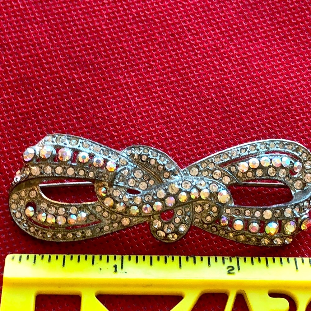 Large Art Deco Antique Rhinestone bow AB pin